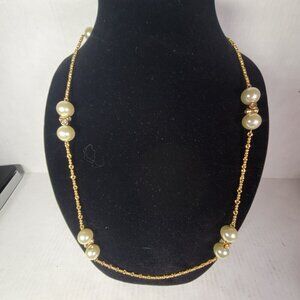 J.Crew Gold-Tone Chain Necklace With Faux Pearl & Rhinestone Accents